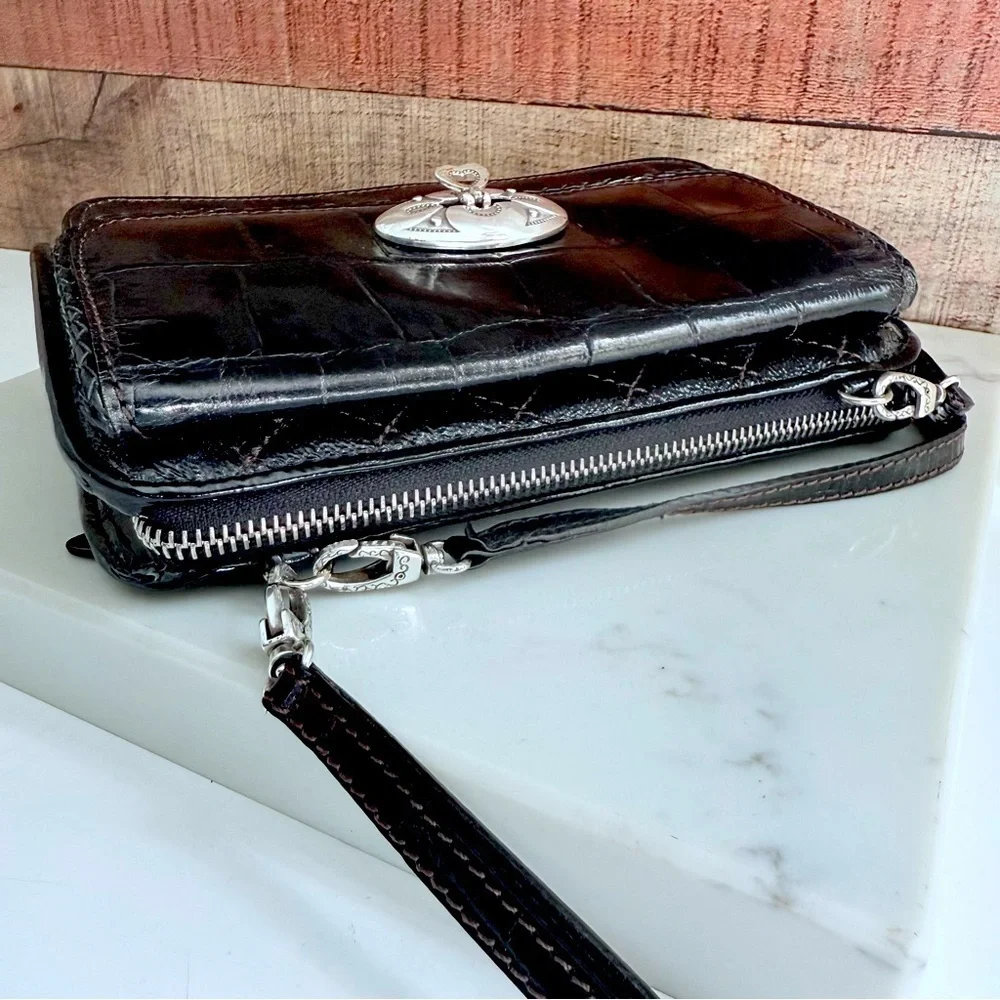 Brighton Black Quilted Croc Leather Fifth Ave Shine Organizer